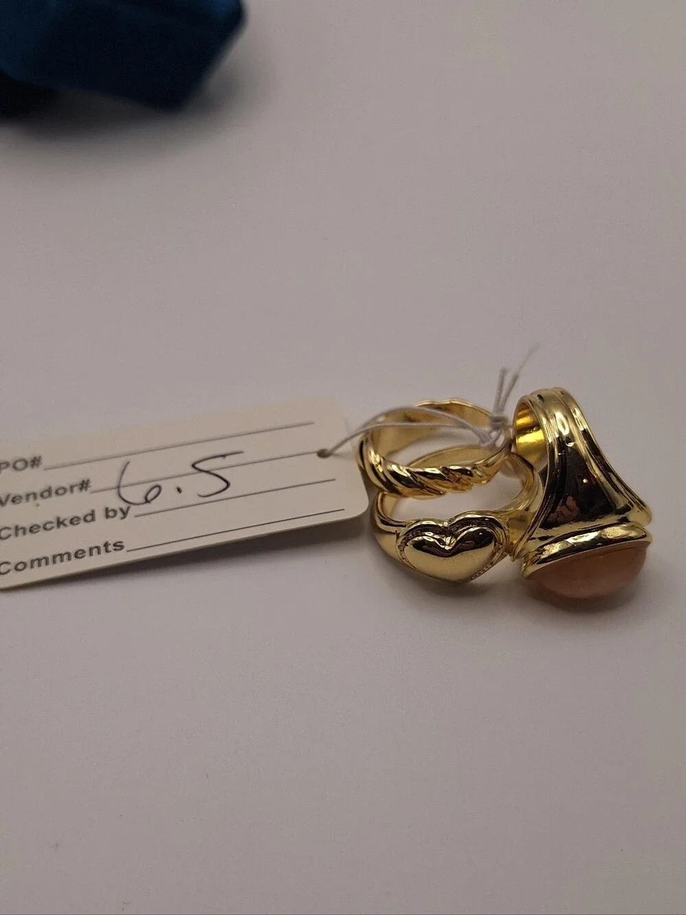 Vendor Sample Ring Set Size 6.5 Gold Heart Peach Cabochon Statement Y2K
